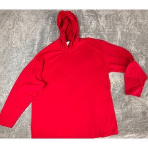 Hanes Beefy-T Red Hooded Long Sleeve Shirt Unisex Pullover Size L Casual